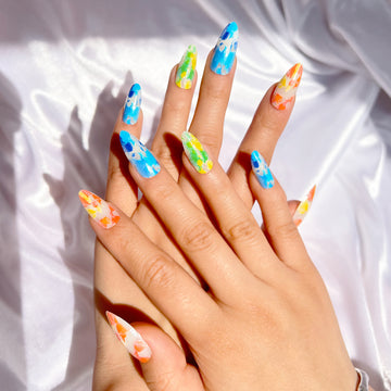 OPOOLA Almond Press on Nails Medium,OPOOLA Rainbow Jelly Soft Gel Fake Nails for Women Fit Natural,  Stick on Nails Reusable, 24pcs False Nails with Design Glue Art Kit